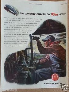 American Railroads "Full Throttle Toward the Final Blow" 1944 Illustration... - Imagen 1 de 4