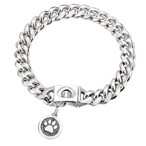 Dog Chain Collars Cuban Link Dog Collar Design 22"(Fit Dog Neck 18"-20") Silver - Picture 1 of 7