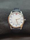 Tommy Hilfiger F90027 Stainless White Dial leather Band Watch works new battery