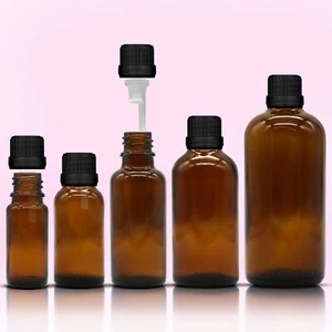 Amber Glass Bottle Tamper Evident Caps and Dripper/Dropper Wholesale 5 Sizes - Picture 1 of 5