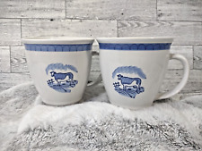 Blue Pastures Stoneware Cow Mug Folkcraft Set Of 2 Country Farm Cottage Coffee