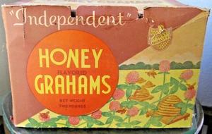 Vitage "INDEPENDENT" Honey Grahams, 2 Pounds, BUY VICTORY BONDS Omaha, NE. Empty - Picture 1 of 9