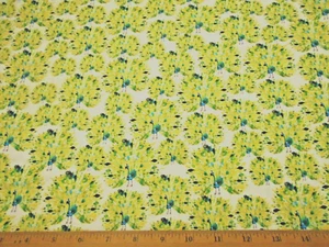 Cotton Fabric By The Yard SALE Sm Peacocks Yellow Green Blue Feathers White #PC - Picture 1 of 2