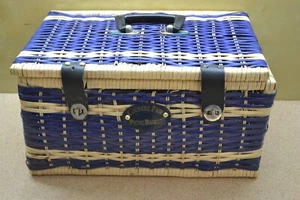 Vintage Country Fair Picnic Basket, Woven Plastic Sewing Box - Picture 1 of 10