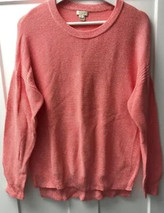 J. Crew Women’s Lightweight Dolman Sleeve Knit Sweater Pink W/ White Medium - Picture 1 of 12