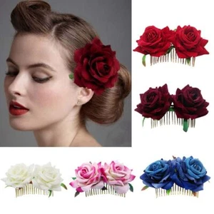 Flower Hair Comb Bridesmaid Hair Jewelry Wedding Accessories Red Rose Hairpin - Picture 1 of 13