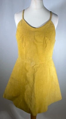 Sisley Vintage 90s Suede Mini Dress Mustard Zipped A-Line Pinafore Medium 12 - Image 1 of 4