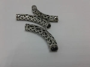 Tibetan Silver Filigree Tube Beads Lot Of 3 1.5 inch - Picture 1 of 3