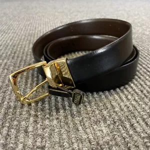 Cintura da uomo 46 nero marrone pelle fibbia oro reversibile - Foto 1 di 14