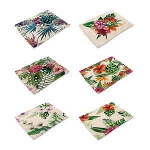 Tropical Plants Forest Pattern Dining Table Mats Set of 6 Cotton Linen Placem... - Picture 1 of 1