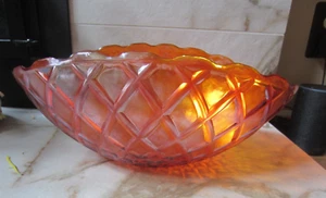 POTTERY BARN Iridescent Large 14" Orange Glass Bowl Diamond Pattern EUC - Picture 1 of 6