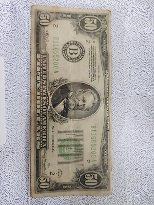 1934 $50 Dollar Bill Federal Reserve Note B11655200 A - Image 1 of 4