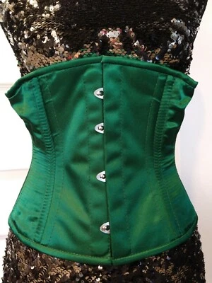 Nova amostra! 411 espartilho desossado de aço duplo padrão cetim verde 20" underbust  - Imagem 1 de 2