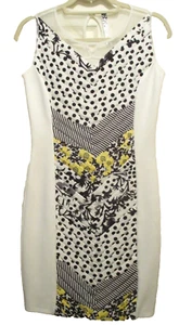 Waggon Paris Womens Sleeveless Bodycon Dress Off White, Black&Yellow, Size M/38 - Picture 1 of 18