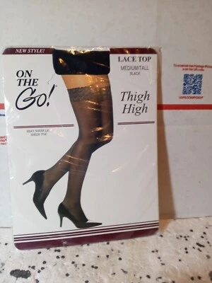 ON THE GO! Black Lace Top Thigh High Silky Sheer Leg & Toe size medium blk* - Image 1 of 3