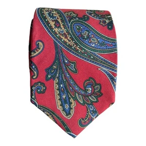 Vtg NWT Land's End 100% Silk Tie 3.5x58" Red Paisley Handsewn in USA Navy Gold - Picture 1 of 14