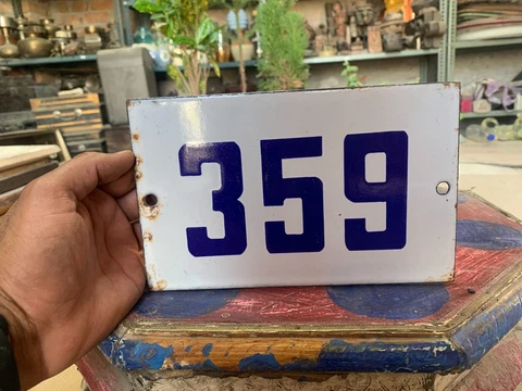 Vintage Door No. 359 Tin Enamel House Number Plate Outdoor Number Plate Plaque Cover