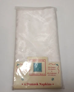 Vintage Ashley Taylor Christmas 4 Damask Napkins 17" x 17" White Sealed - Picture 1 of 5