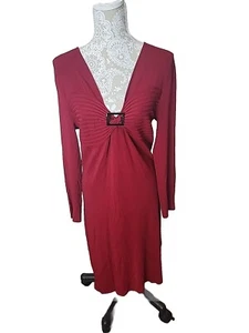 Vestido BCBGMAXAZRIA Midi Tejido Vaina Cóctel Profundo Cuello en V Rojo Para Mujer XL - Imagen 1 de 11