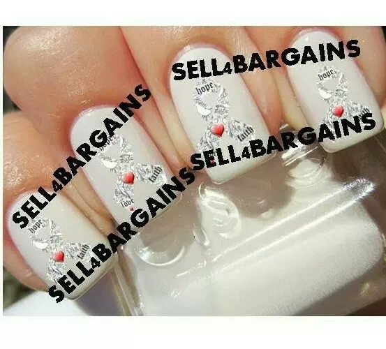 Lung Cancer Awareness Faith Love Hope White Gray Ribbon》Nail Art Decals