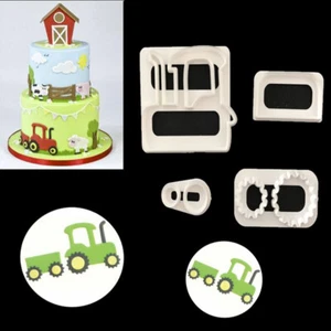 4Pcs Tractor Cutter Cookies Mould Fondant Cake Decorating Icing Paste Mold Tool - Picture 1 of 3