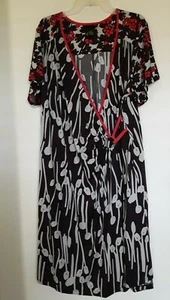 Lane Bryant Plus Sz 18/20 Ivory Brown Red Prints Faux Wrap Dress - Picture 1 of 4
