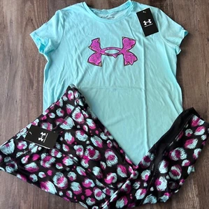 Neu mit Etikett Under Armour YXL Mädchen aqua/magenta/schwarz Glitzer Donut bedruckte Leggings Set - Bild 1 von 5