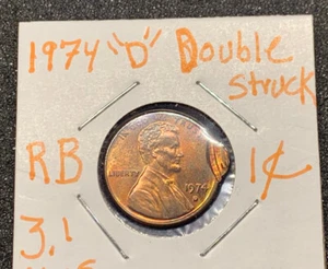 1974 D 1c Double Struck error Lincoln Cents - Picture 1 of 6