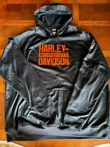Harley-Davidson Men's 4XL Fleece Pullover Hoodie ATLANTA Patch - Black Orange - Picture 1 of 5