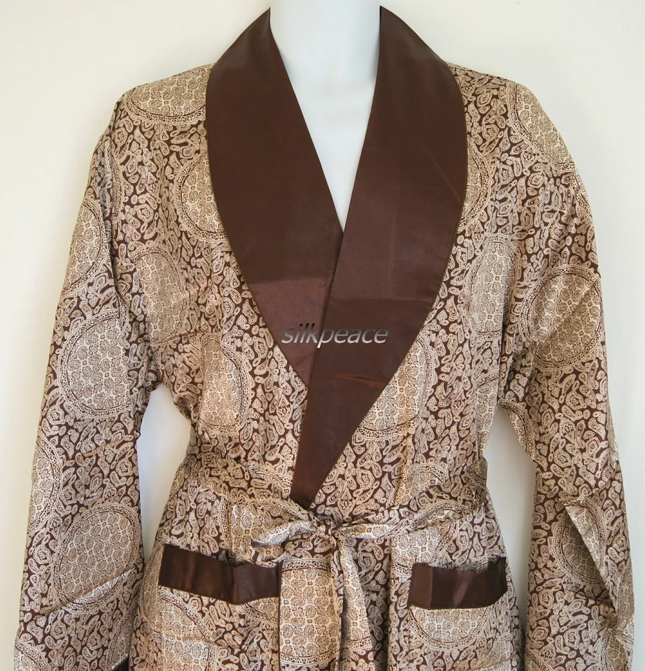 ENVÍO GRATUITO Para Hombres Bata de Satén Bata de Seda Vestido de Satén Seda Pijama Salón PJ Foto 1 de 2