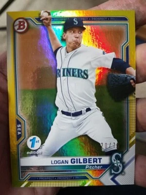 2020 Bowman 1st Edition Yellow Foil /75 Logan Gilbert #BFE-58 - Image 1 of 2