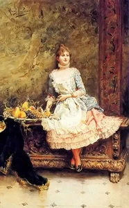 Oil painting Alonso Perez - the serving maiden young lady by fruit still life - Picture 1 of 1