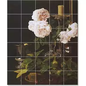 Georg Waldmuller Ferdinand Flower Tile Mural PT22425. 40 x 48 (30) 8x8 tiles - Picture 1 of 1