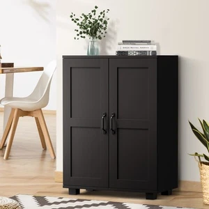 Oikiture Storage Cabinet Bathroom Buffet Sideboard 2 Door Cupboard Black - Picture 1 of 10