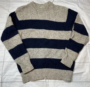 Vintage L.L. Bean Crew Neck Sweater Men's M Medium Wool-Nylon Striped USA Navy - Picture 1 of 11