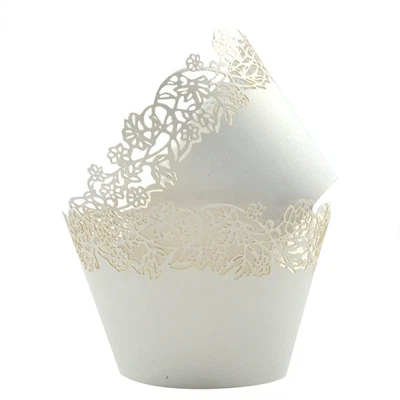 Pacote com 50 embalagens de cupcake de filigrana branca, corte a laser de renda, forro de muffin, casamento - Imagem 1 de 4