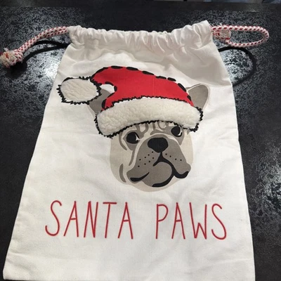 "Bolsa de regalo decorativa de algodón Papá Noel Bulldog francés Pug 18""x14"" nueva sin etiquetas" Foto 1 de 2