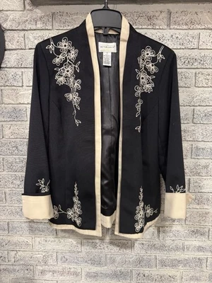 Victor Costa Jacket Womens Medium Embellished Black Flower Elegant Blazer - Image 1 of 4