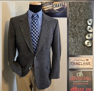 di Benedetto TWEED Blazer Herringbone Sport Coat Men 42R Gray Camel Hair Jacket - Foto 1 di 20