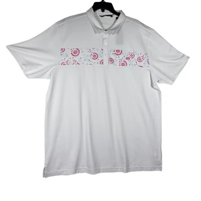 Camisa Polo de Golf Travis Mathew Blanca Estampado Floral Rosa Patrón Para Hombres Talla XXL NUEVA Foto 1 de 4
