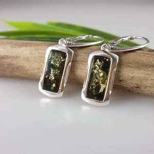 Square earrings, amber earrings Certified Baltic green amber - Picture 1 of 7