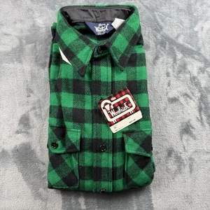 Vintage 70er Woolrich Gr. M Wolle grün schwarz kariert Jacke Hemd USA Neu mit Etikett - Bild 1 von 4