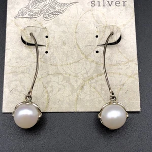 Pendientes colgantes de perlas de plata de ley 925 - Imagen 1 de 6