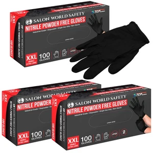 Black Nitrile Disposable Gloves, 3 Boxes of 100, Size XX-Large, 4 Mil Thick - Picture 1 of 5