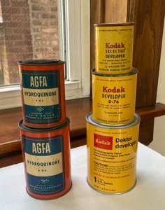 Three Cans of Vintage Kodak Developer and 3 cans of AGFA  Sealed - Picture 1 of 4