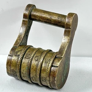 Antique 4 Letter Secret Word Combination Brass Padlock Victorian 19th C Lock - Picture 1 of 12