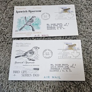 Set of 2 FDC 1969 Canada Ipswich Sparrow - Free Shipping - Picture 1 of 2