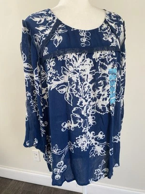 Blusa vintage america blues para mujer mangas 3/4 azul blanco talla XL Foto 1 de 4