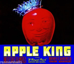 Yakima Estado de Washington Apple King Manzana Caja de Frutas Etiqueta Estampado Artístico - Imagen 1 de 1