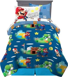 Super Mario Kids Full Size Bedding Comforter and Sheet Set with Sham 7-Pieces - Picture 1 of 5